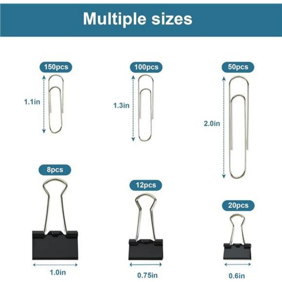 Binder clips and paper clips set 340pcs assorted sizes office school supplies bo - Picture 3 of 8